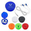 Ear Buds In Round Plastic Case